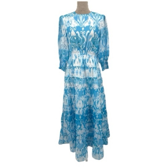 Burryco Tiered Maxi Dress Blue Size 6 NWT Boho Flowy Cocktail Wedding Romantic - Picture 2 of 9